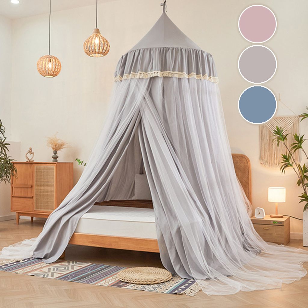 Moskitonetz Bett Für Doppelbett Einzelbett, 2,7M Betthimmel Moskitonetz, Doppellagiges Feinmaschiges Moskitoschutz Mückennetz, Grau