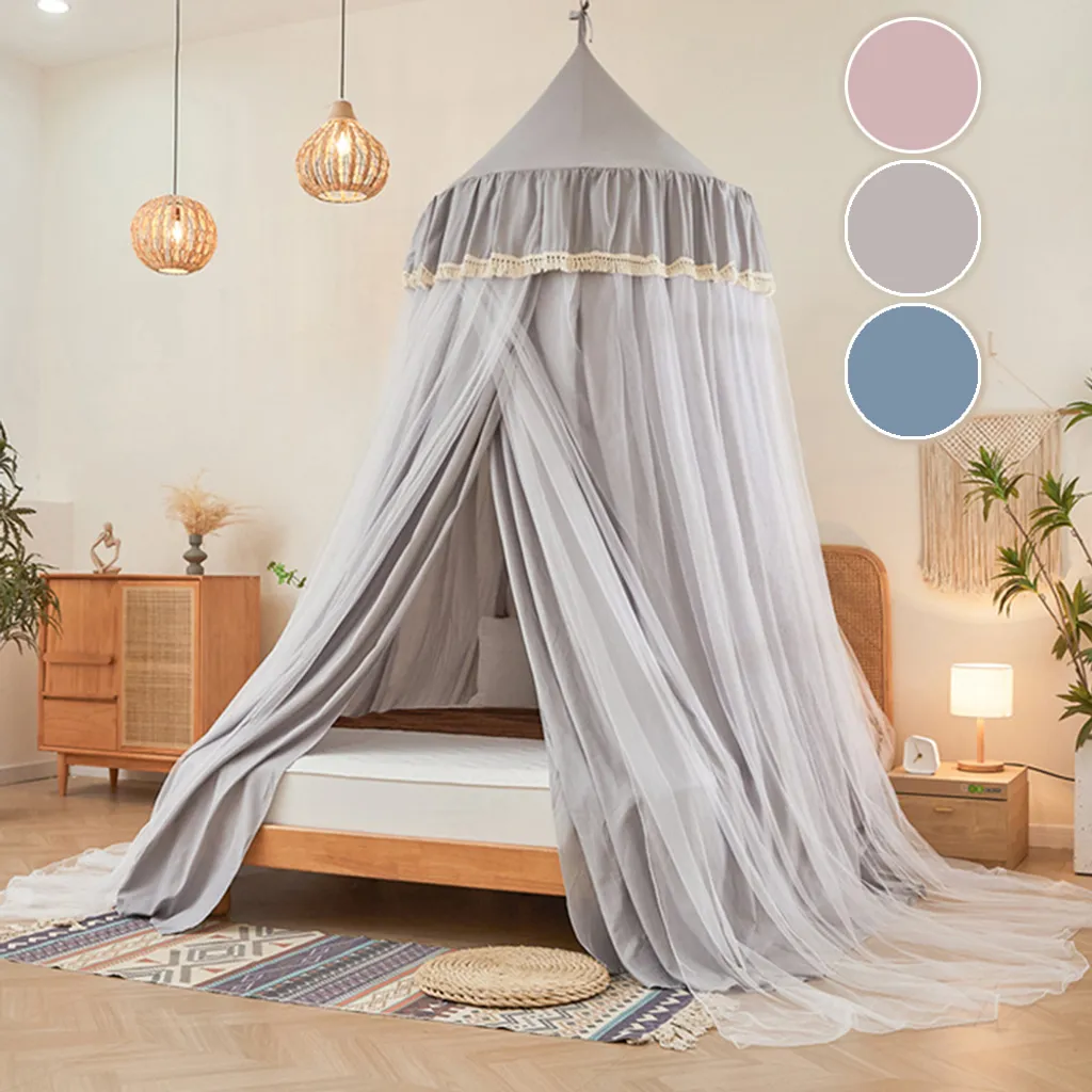 Moustiquaire de lit double ou simple grise 2,7m ciel de lit universel