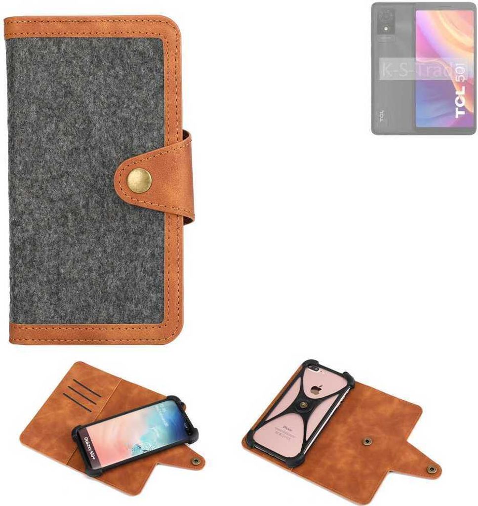 K-S-Trade Schutzhülle Handyhülle kompatibel mit TCL 501 Filz Hülle Kunst-Leder dunkelgrau braun (1x)