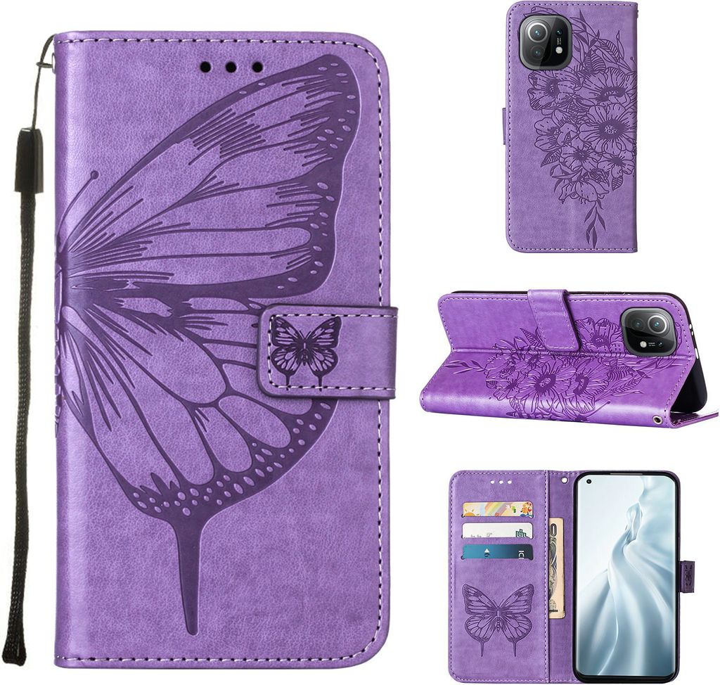 Xiaomi Mi 11 Hülle, Schmetterling Prägung Flip Leder Produktbild 