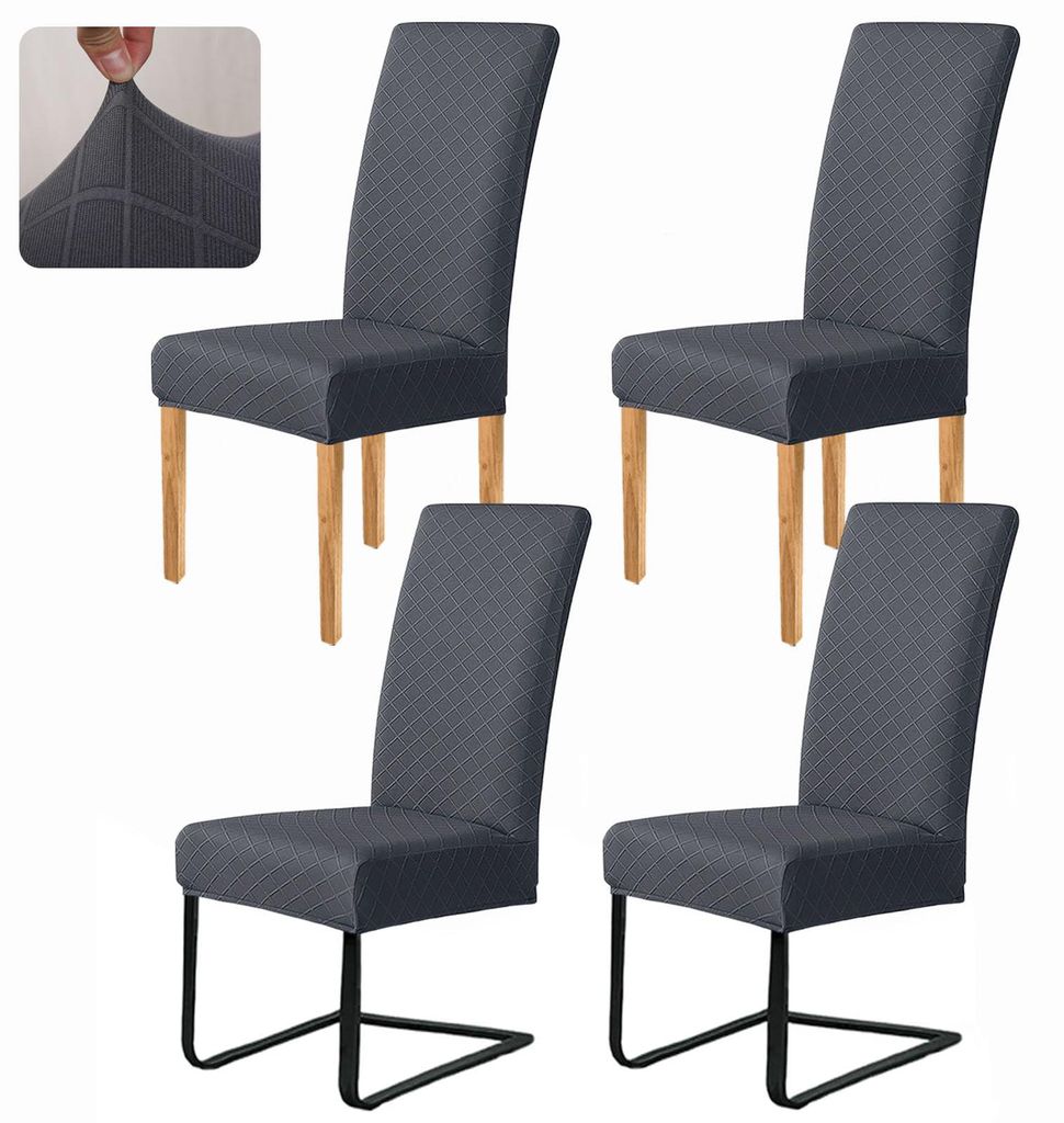 Stuhlhussen für Esszimmerstühle, 4er-Set, elastische Elasthan-Stuhlhussen, abnehmbar und universell einsetzbar, Stuhlhussen für Freischwingerst...