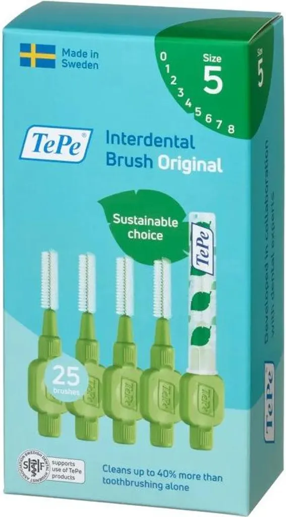 Brossette Interdentaire TePe 0,8 mm Vert avec Manche Long et Coudé x25
