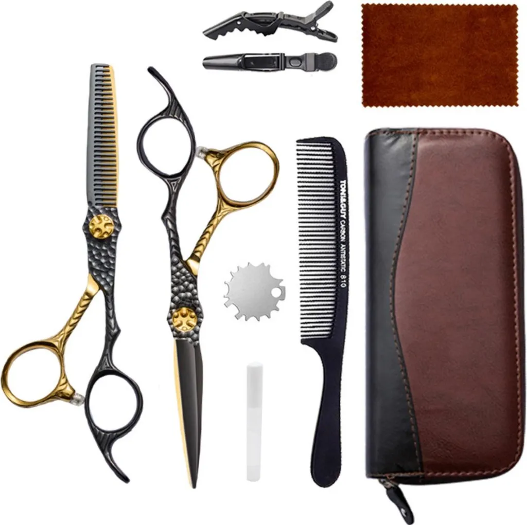Ciseaux de coiffure ergonomiques en acier 9CR13 de haute précision noir
