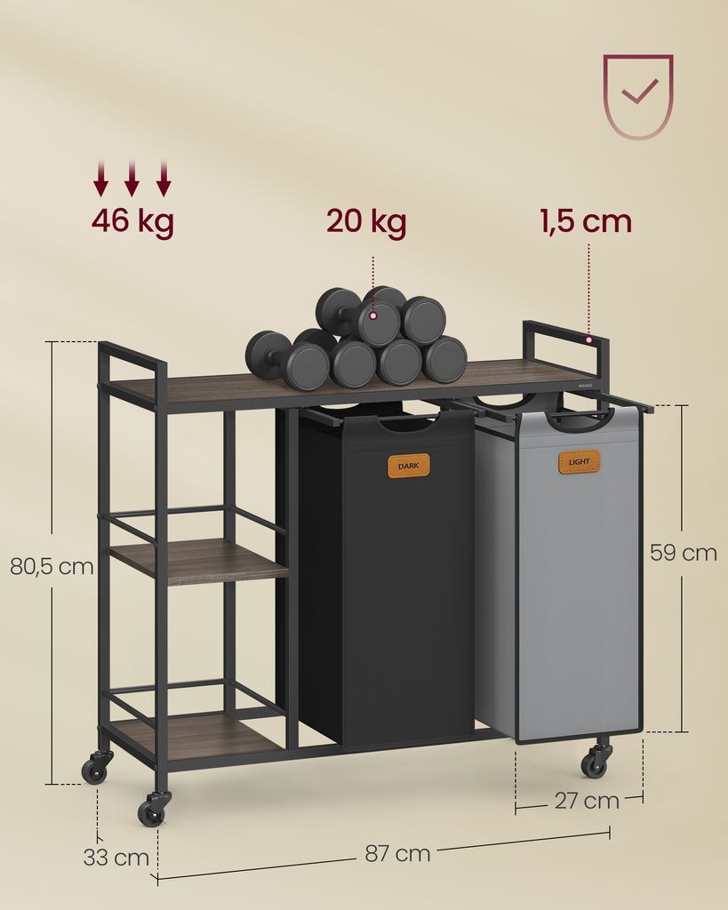 Koš na prádlo VASAGLE 2 přihrádky, sběrač prádla 100 l, Obrázek produktu 5