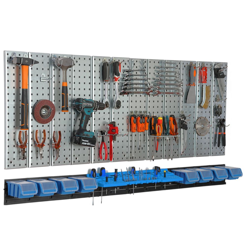 Deska na nářadí 156x72 cm Kovový úložný systém s držáky na Obrázek produktu 