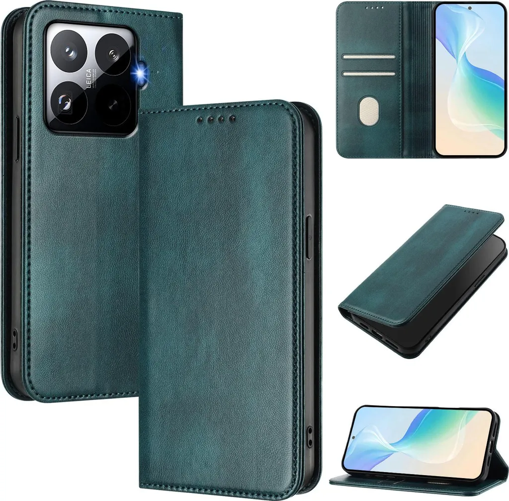 Custodia a Libro Xiaomi 15T Pro Verde con Stand e Porta Carte