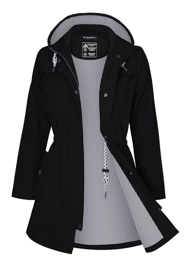 ATLASLAVA Regenjacke Damen Lang Wasserdicht Atmungsaktiv Produktbild 