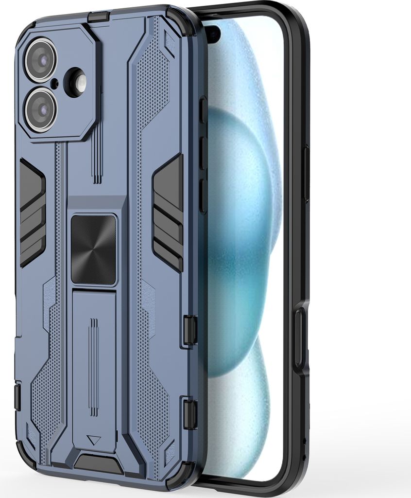 iPhone 16 Plus Hülle, Dual Layer PC TPU Bumper Stoßfest Ständer Schutzhülle für iPhone 16 Plus Blau