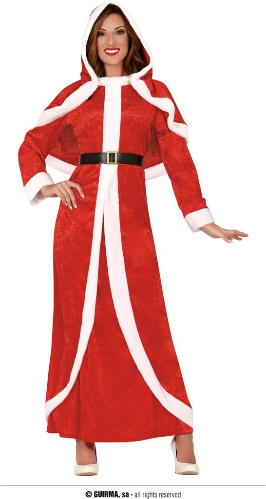 Langes Weihnachtsfrau-Kostüm rot-weiss - M (38-40)