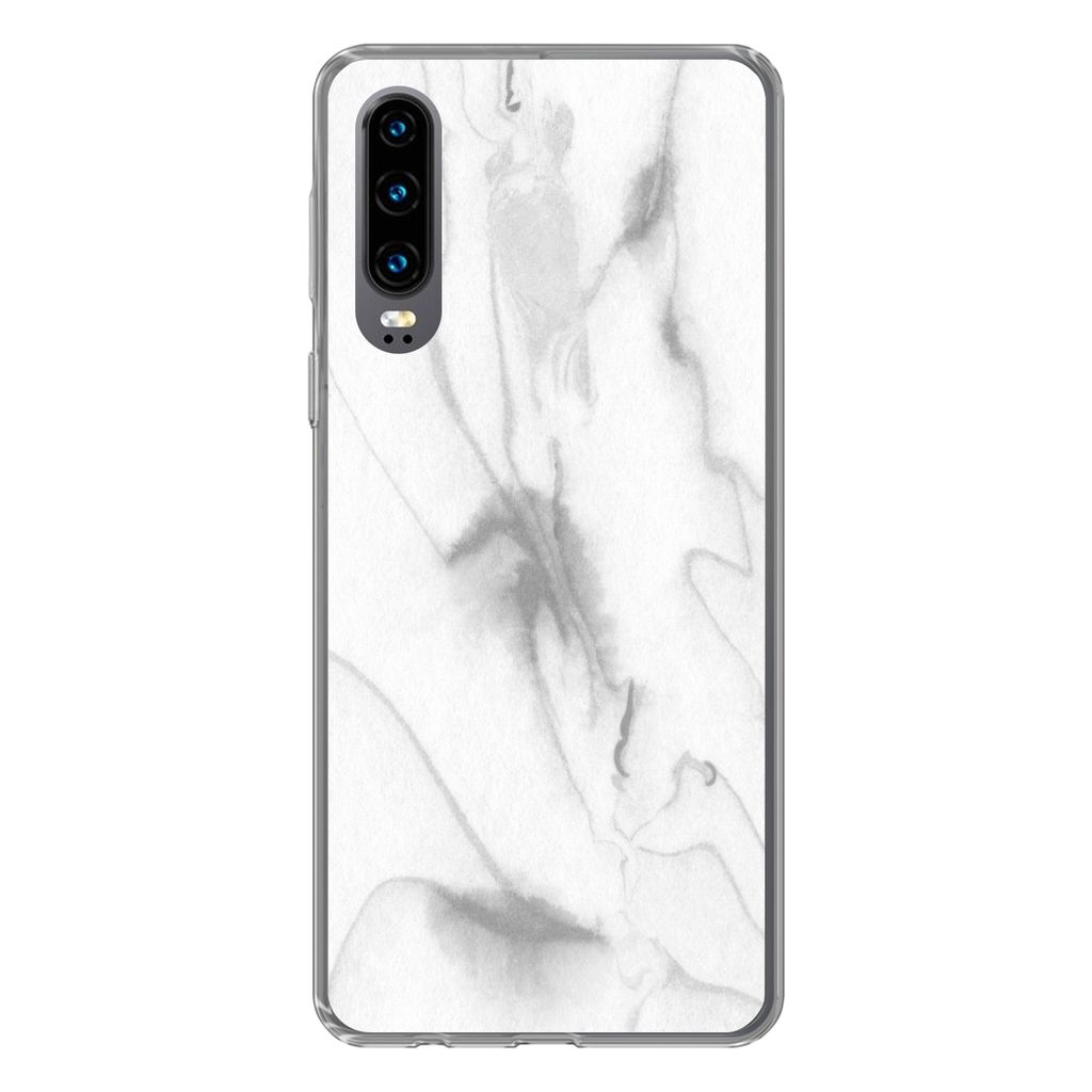 MuchoWow Handyhülle Schutzhülle Hülle für Huawei P30 Marmor - Grau - Weiß - Abstrakt - Marmoroptik Silikon Softcase Handy Hülle - Kartenbes...