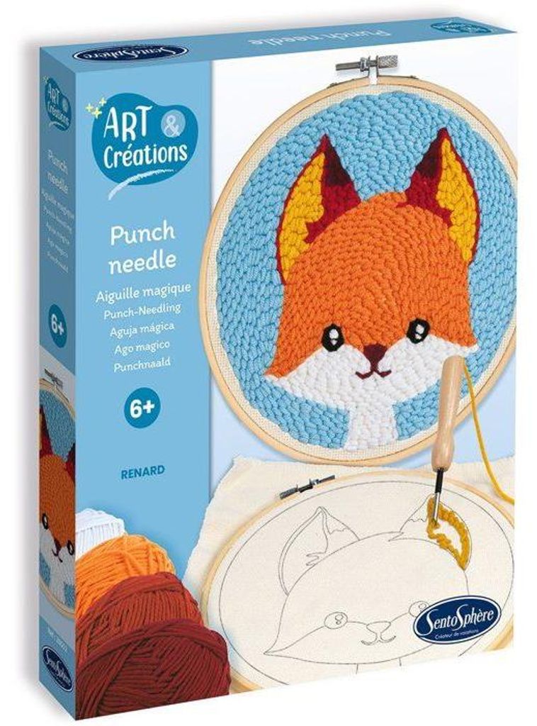 SENTOSPHERE Magic Needle Stickset Fuchs - Punch Needle Set - Häkelset für Anfänger - Ab 6 Jahren