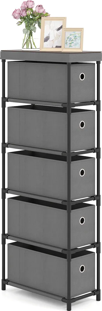 Rangement vertical pour petite chambre, Commode étroite 5 tiroirs gris