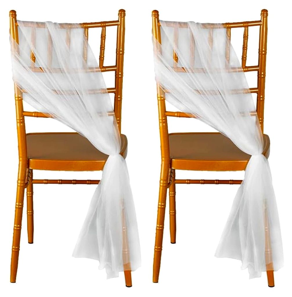 2 Stück Organza Stuhlschleifen Band Tüll Stoff Stuhlhussen Dekoband Stuhlschärpe Weiß für Hochzeit und Party DIY Handwerk (100cm x 150cm)
