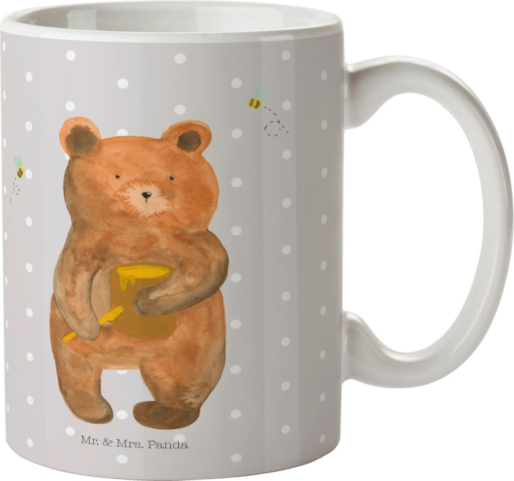 Mr. & Mrs. Panda Motivtasse Bär Honig - Grau Pastell - Geschenk, Partner, Kaffeetasse, Freund, Kaffeepott, Tasse, Keramiktasse, Teddybär, Liebe, ...