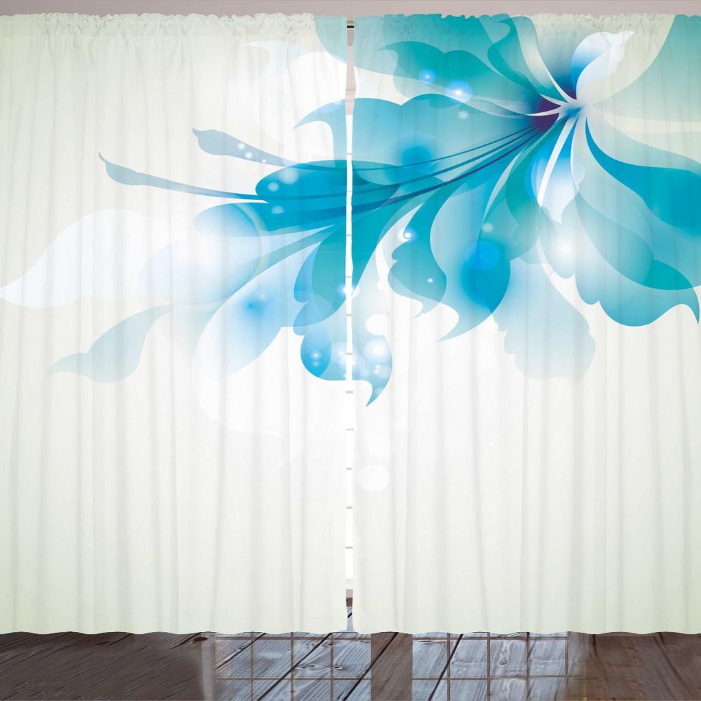 ARANDE Abstrakt Gardine, Abstrakte Digital Illustrierte Blumen Ombre Schatten Bokeh Effekt Muster, 280 x 175 cm, Blassblau Weiß