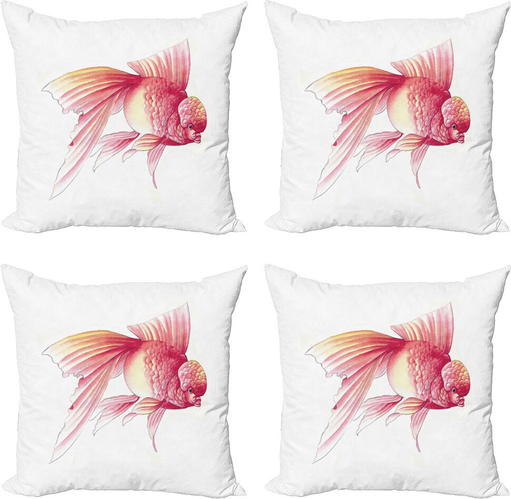 ABAKUHAUS Goldfisch Kissenbezug Set (4 Stück), Watercolored Seetier, Moderner Doppelseitiger Digitaldruck, 50 cm x 50 cm, Pale Pink Dark Pink