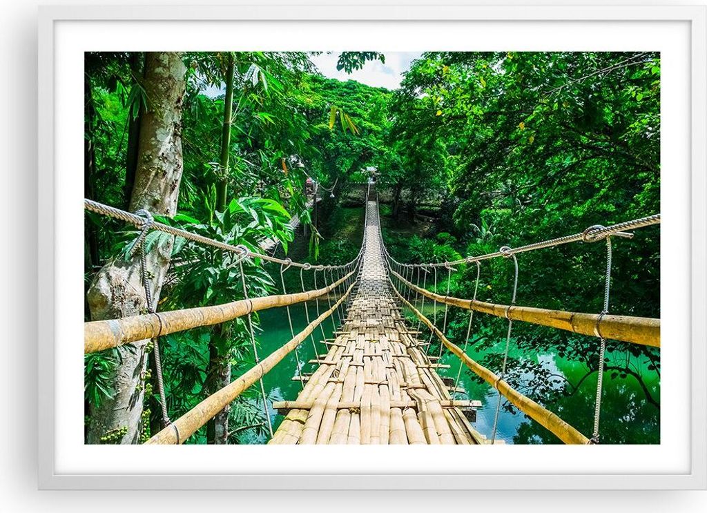 Gerahmtes Poster - Weißer Rahmen - Gehweg Baum Holz Steg - Produktbild 