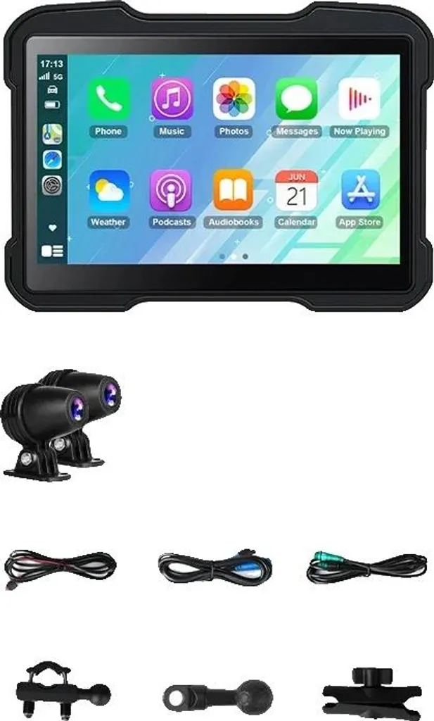 Écran moto tactile 5 pouces avec CarPlay sans fil et caméra intégrée