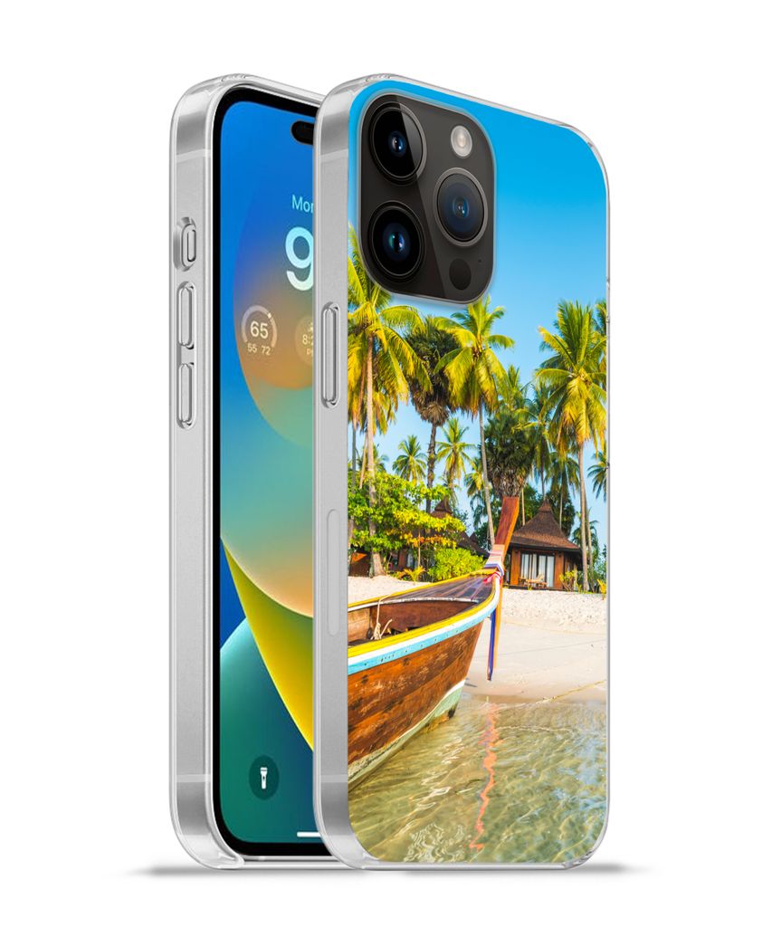 MuchoWow Handyhülle Schutzhülle Hülle für Apple iPhone 14 Pro - Softcase Strand - Kajak - Sommer Silikon Softcase Handy Hülle - Umschlag