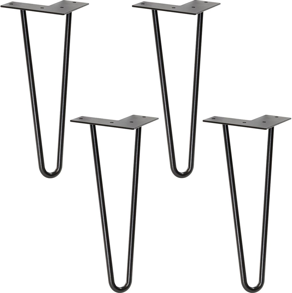 WAGNER Möbelbeine HAIRPIN LEGS Retro 4tlg. Set - 12 x 12 x 40 cm, Stahl, schwarz, Bein schräg & Anschraubplatte - 12824004