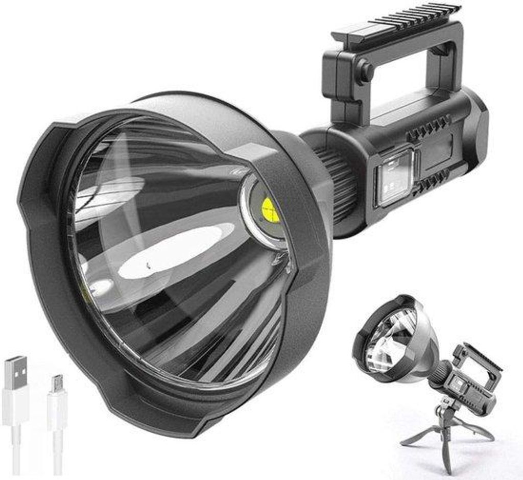 Taktische LED-zaklamp, draagbaar, waterdicht, 4 standen, USB-aansluiting, kampeerzaklamp voor buiten, compact, 31x16cm