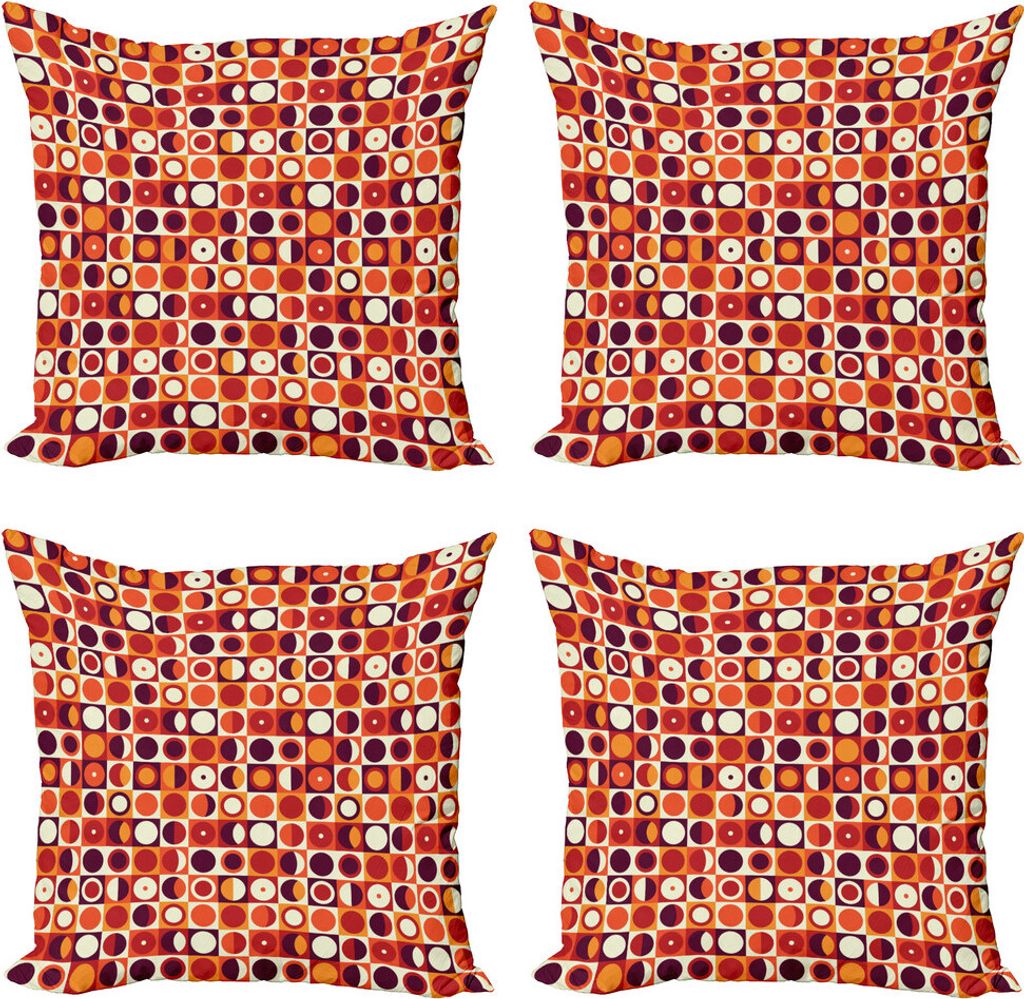 ABAKUHAUS Geometrisch Kissenbezug Set (4 Stück), Sixties Style Ovals, Moderner Doppelseitiger Digitaldruck, 60 cm x 60 cm, Marigold Maroon