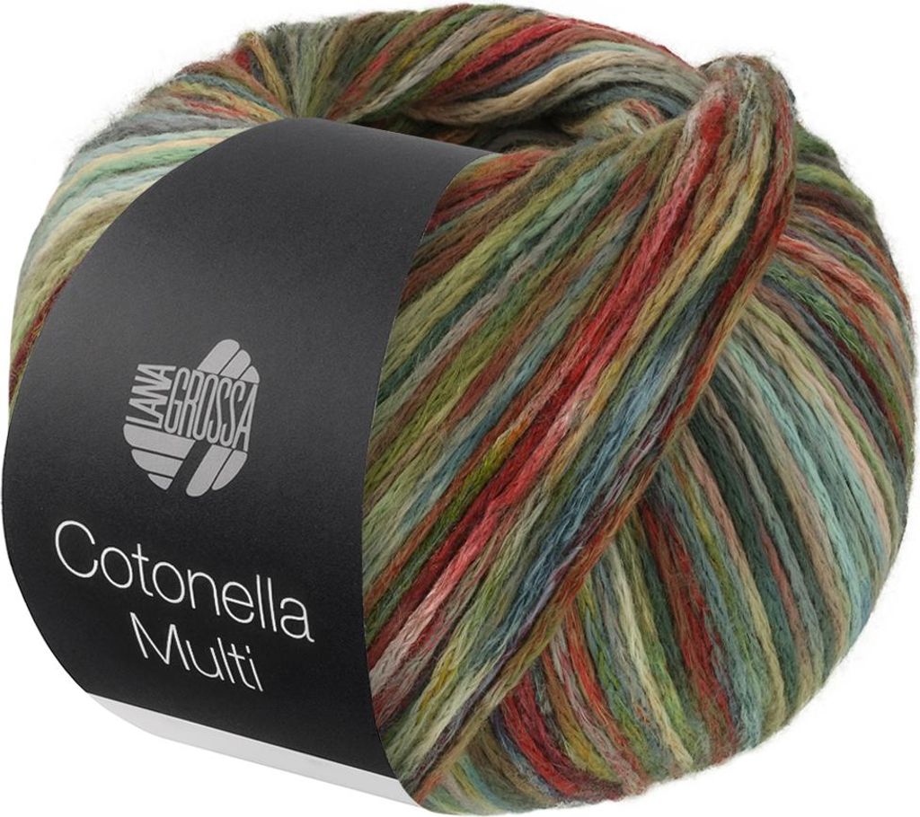 Lana Grossa - Cotonella Multi 0110 oliv petrol weißgrün rotviolett orange bunt