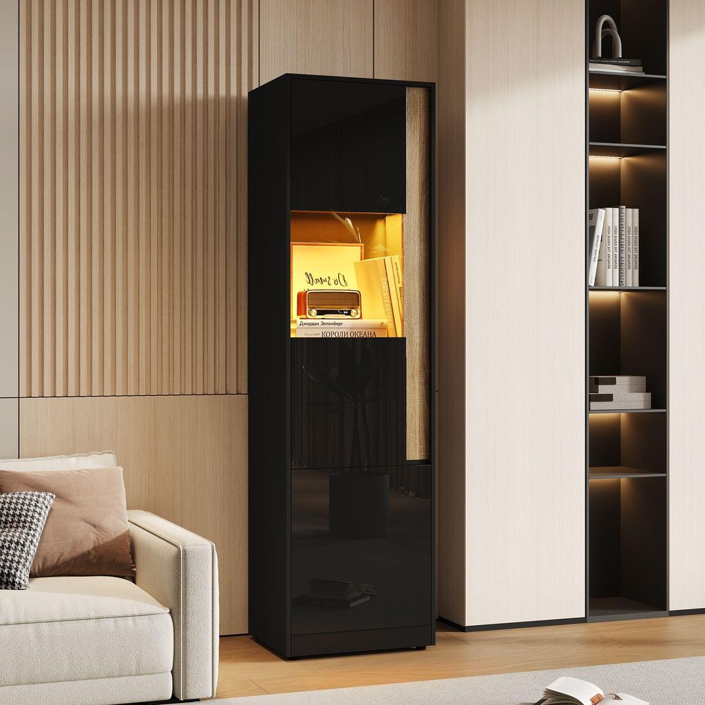 Merax Vitrine mit LED-Beleuchtung, Hochschrank mit 2 Türen Produktbild 