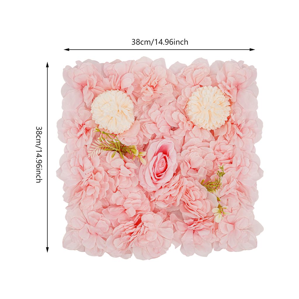 12-teilige Blume Wand Panel 38x38cm 3D künstliche Rose Matte Hochzeit Dekoration (Rosa Champagner)