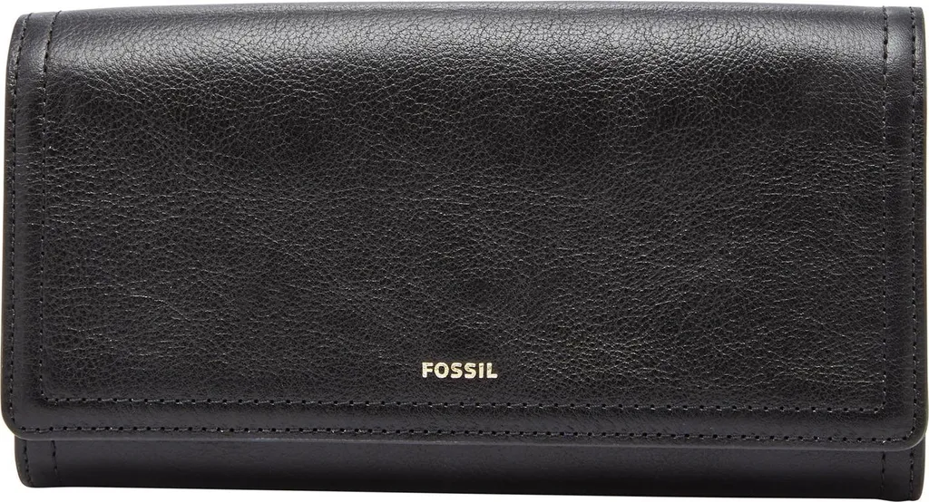 Fossil Logan Flap Clutch Black: Portafoglio in Pelle Donna con RFID