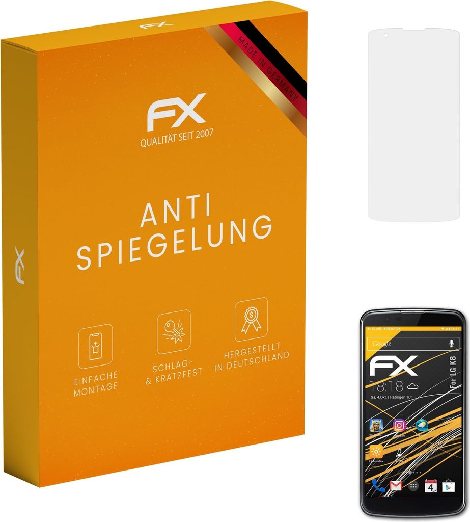 atFoliX FX-Antireflex 3x Schutzfolie kompatibel mit LG K8 Displayfolie