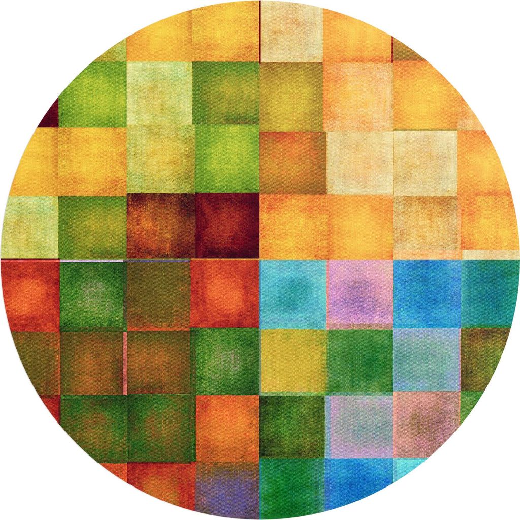 DEQORI Fototapete rund Ø 120 cm 'Bunte Farbquadrate' Wand Tapete Leinwand Sticker