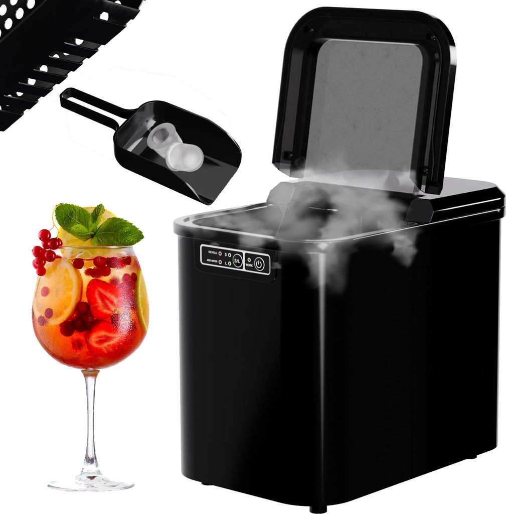 TroniTechnik Eiswürfelmaschine Eiswürfelbereiter, Ice Maker, 12kg/24h, 2,2 Liter Wassertank, 2 Größen, Selbstreinigung, schwarz
