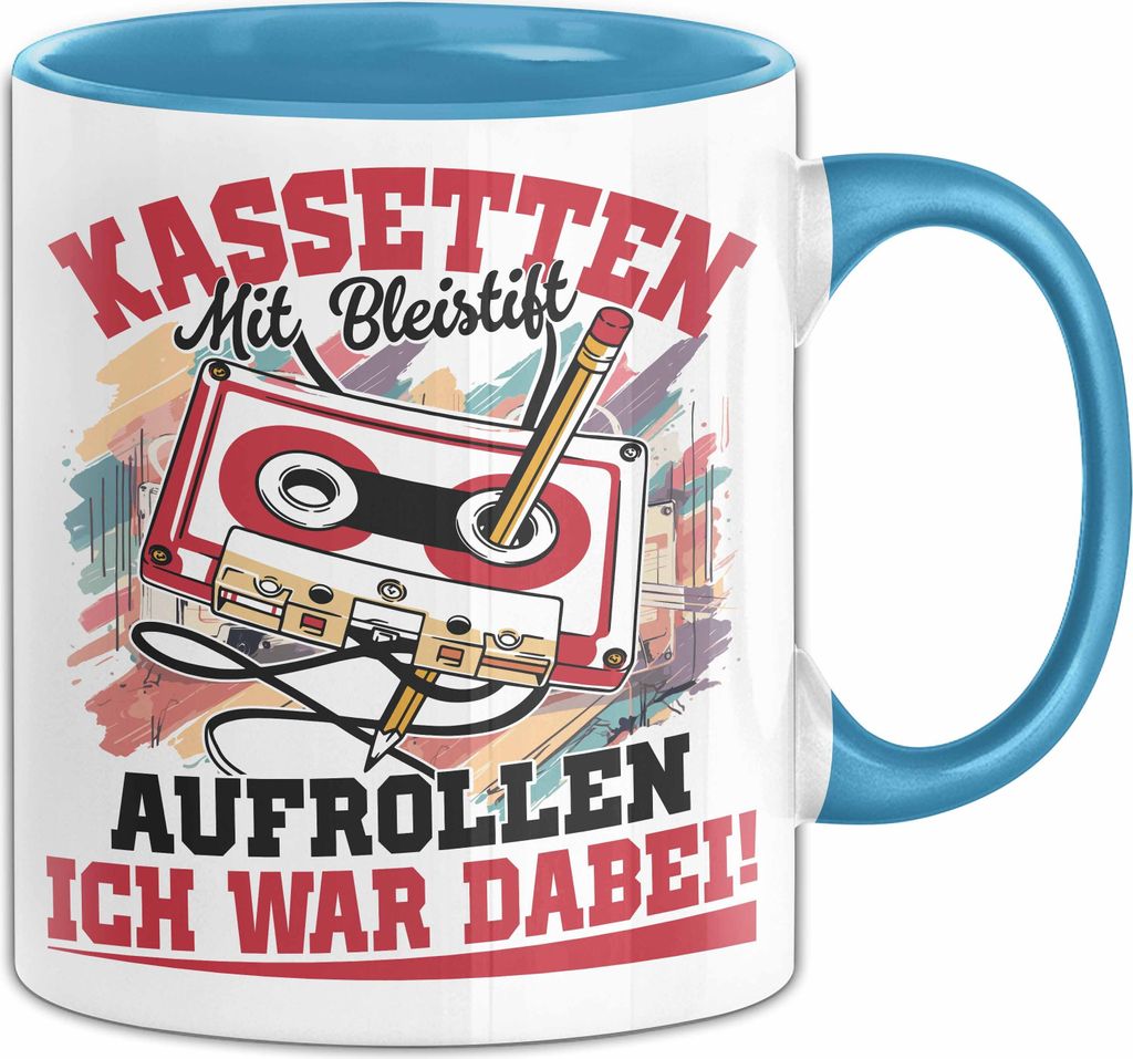 Kassette Mit Bleibstift Aufrollen Ich War Dabei Bleistift 80Er 90Er Jahre Retro Kassette Tasse Kaffee-Becher (Blau)