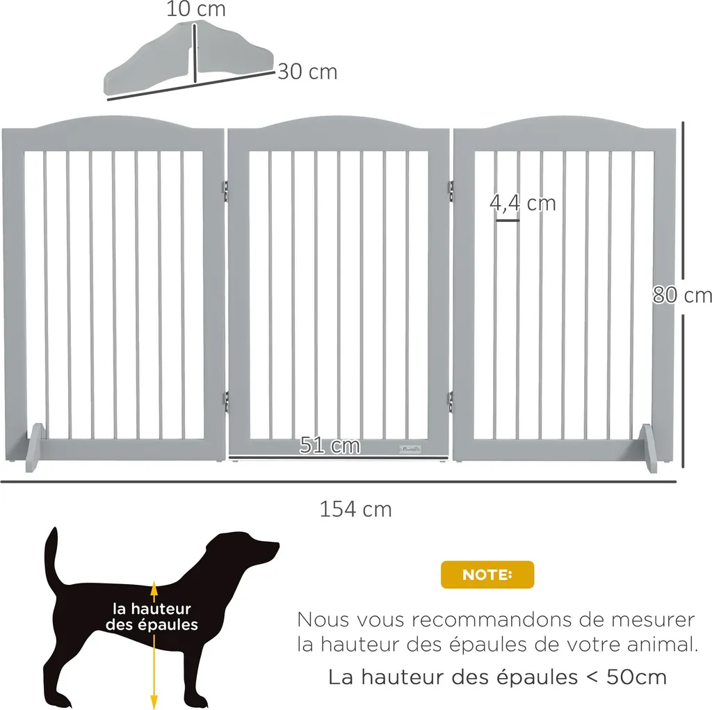 Barrière de sécurité pliable PawHut 3 panneaux grise pour chiens 80cm - 5