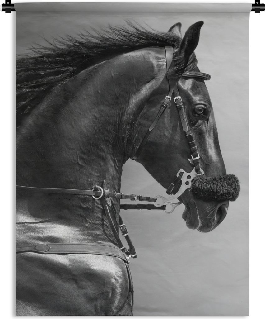MuchoWow Wandteppich Wandbehang Pferde - Schwarz - Porträt - Tiere 150x200 cm Tapisserie Dekoration Wandtuch - Wandaufhängung - Moderner