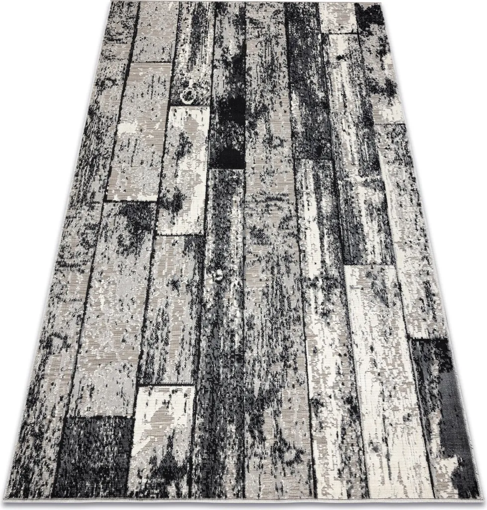 Tapis Gris 80x150 cm LISBOA Anti-tache Effet Parquet Facile à Nettoyer