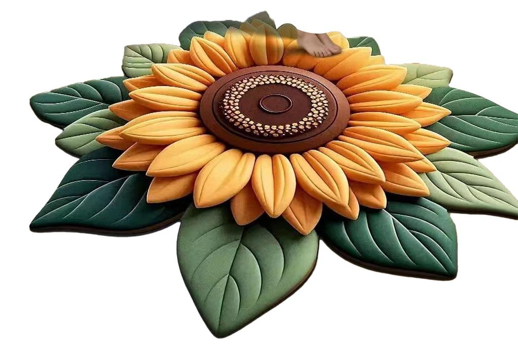 Große Fußmatte mit rutschfester Unterseite, flauschiger Teppich mit 3D-Sonnenblumenmuster, ideal für Wohnzimmer, Badezimmer und Küche.