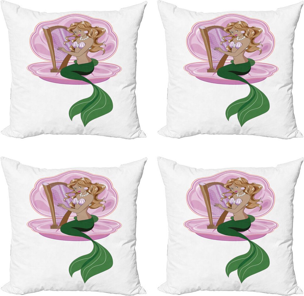 ABAKUHAUS Meerjungfrau Kissenbezug Set (4 Stück), Märchen Mermaid Kunst, Moderner Doppelseitiger Digitaldruck, 45 cm x 45 cm, rosa-Grün