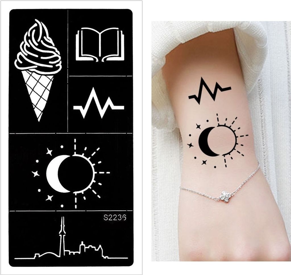 Henna Tattoo Schablone Airbrush Stencil Eis Buch Sonne Mond