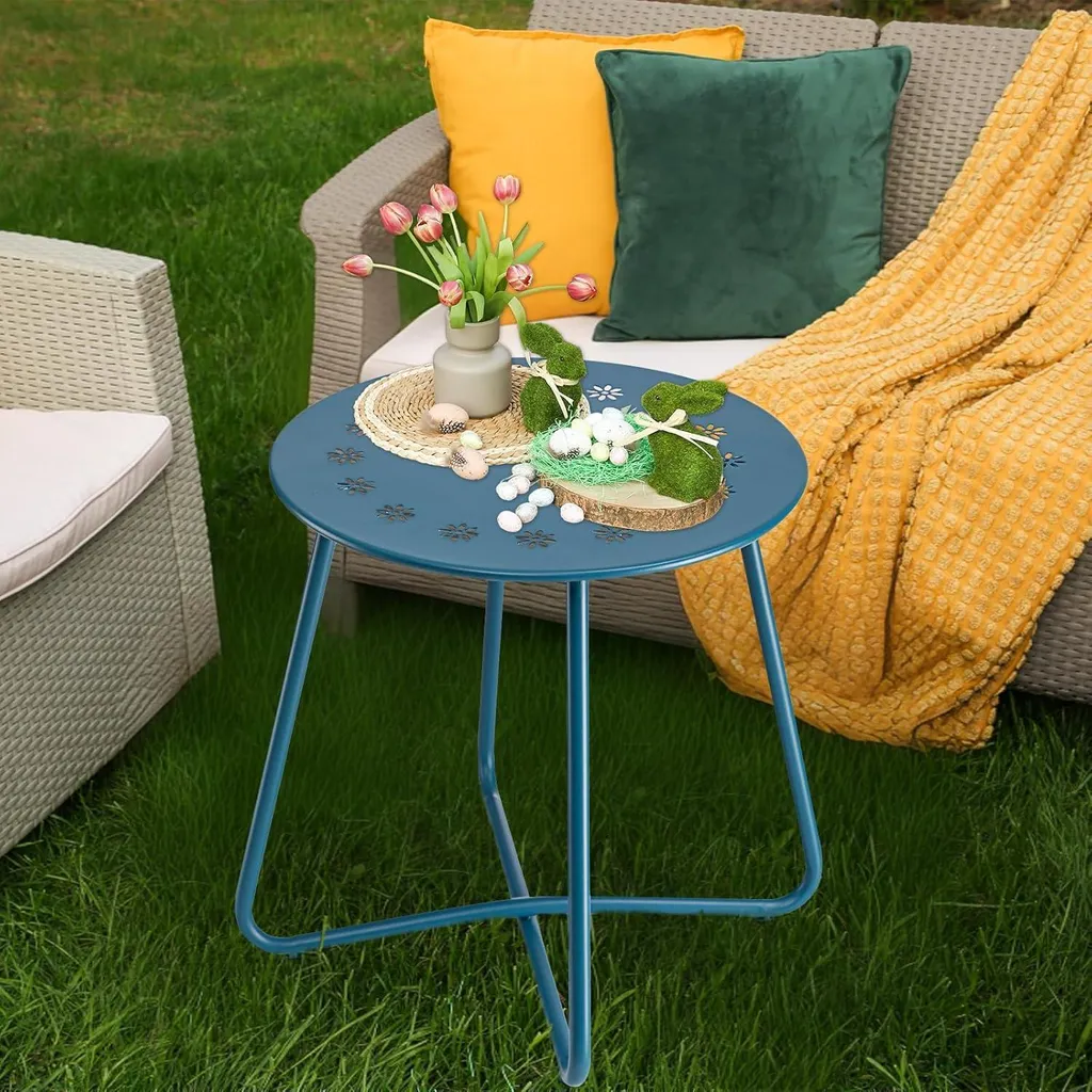 Table d'appoint d'extérieur Bleu Marine en acier - Découpes Fleurs