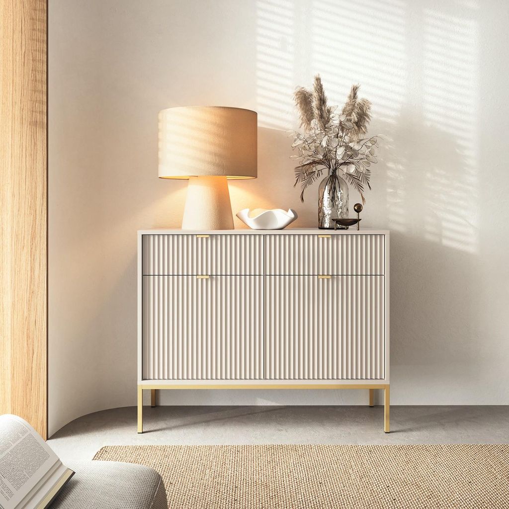 Moderne Geriffelte Kommode KIOTO K2D2SZ Kaschmir Gold Produktbild 