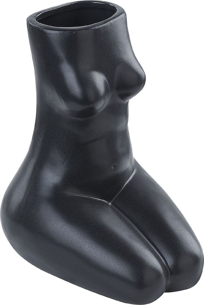 BELIANI Blumenvase Schwarz Keramik 22 cm Handgemacht Breite Öffnung Weibliche Form Deko Accessoires für Wohnzimmer Schlafzimmer Flur Eingangsbereich