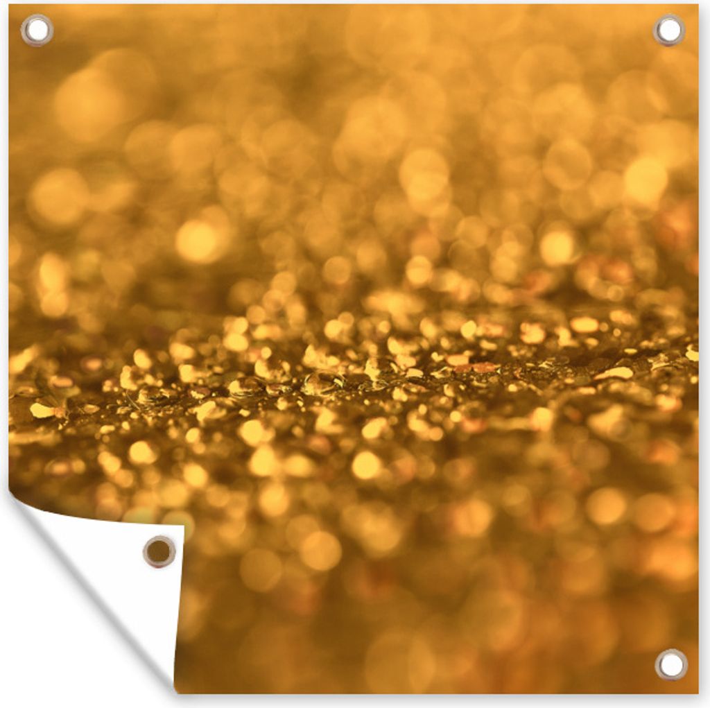 MuchoWow 50x50 cm Outdoor-Poster Gartendeko Sichtschutz Garten Poster für den Garten Gelbes Glitzern mit verschwommenem Hintergrund