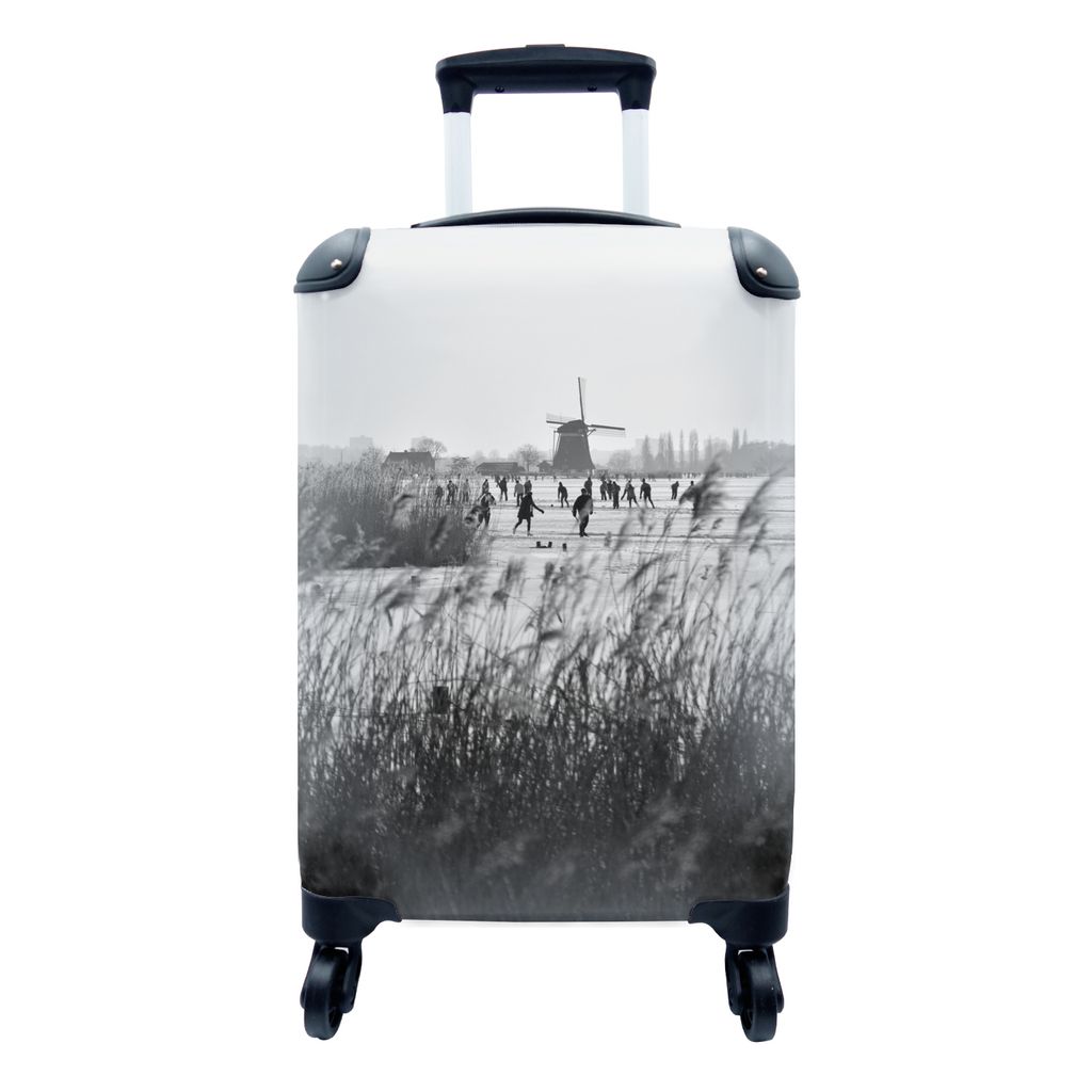 MuchoWow Koffer Handgepäck Trolley Rollkoffer Kleine Reisekoffer mit 4 Rollen - Menschen beim Schlittschuhlaufen in den Niederlanden - schwarz u...