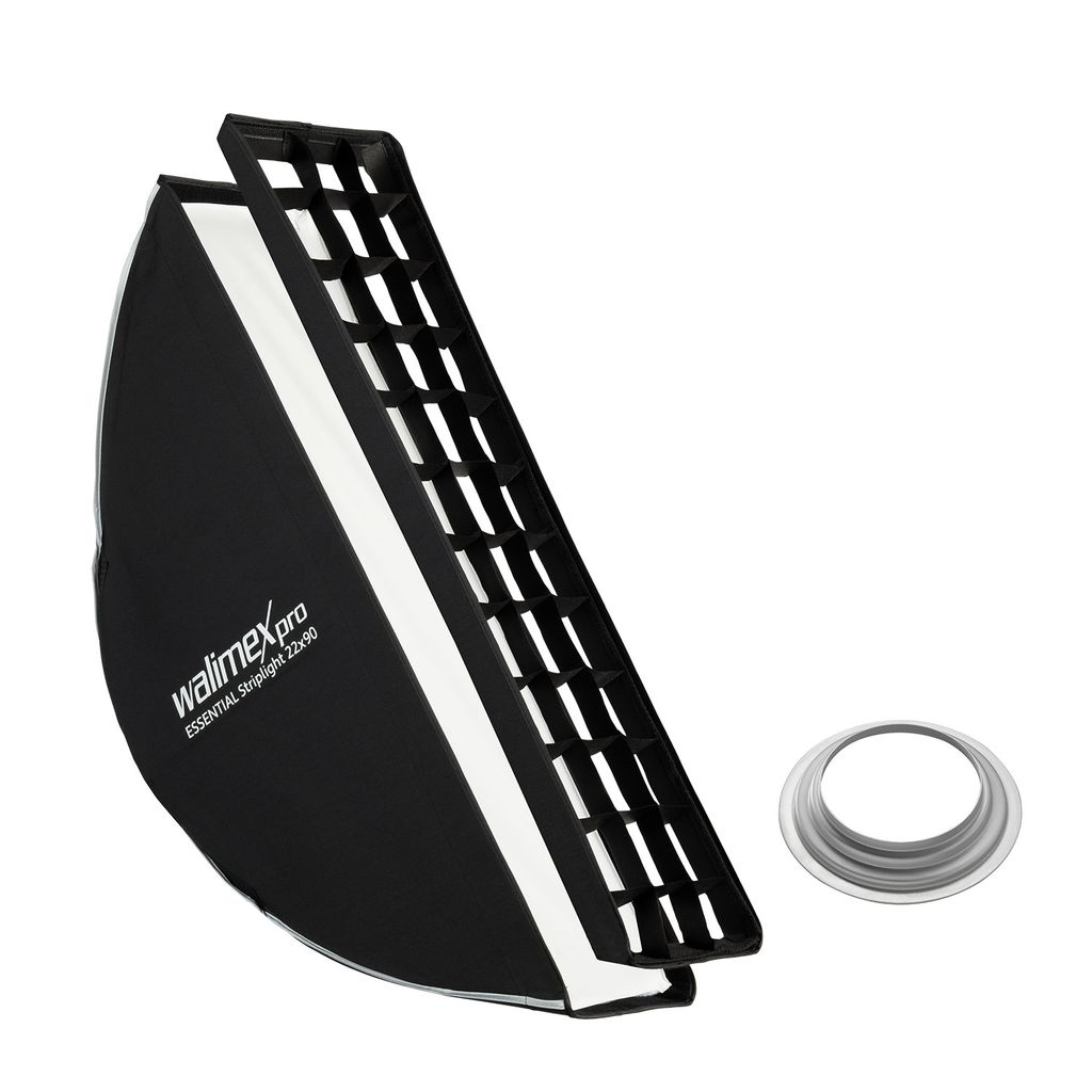 Walimex pro Essential Striplight Softbox 22 x 90 cm + Hensel EH Adapter 15,2, Lichtformer 360°, einfacher Aufbau, inkl. Grid, Bowens Adapter, Tran...