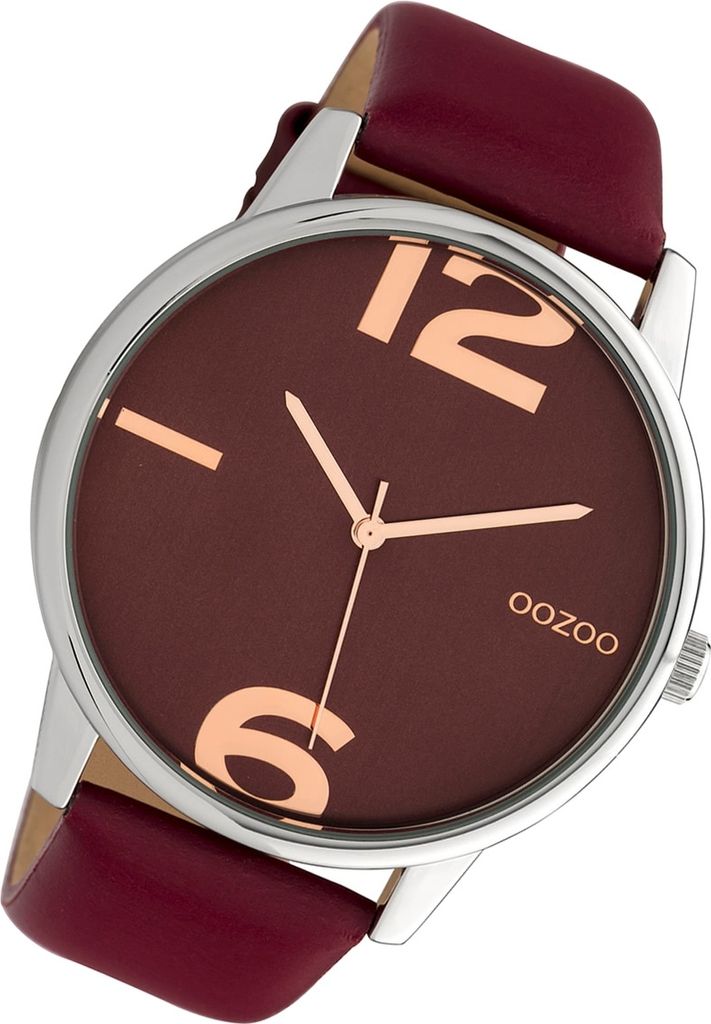 Oozoo Armbanduhr weinrot Leder Timepieces Damen Analog-Quarzuhr UOC10373