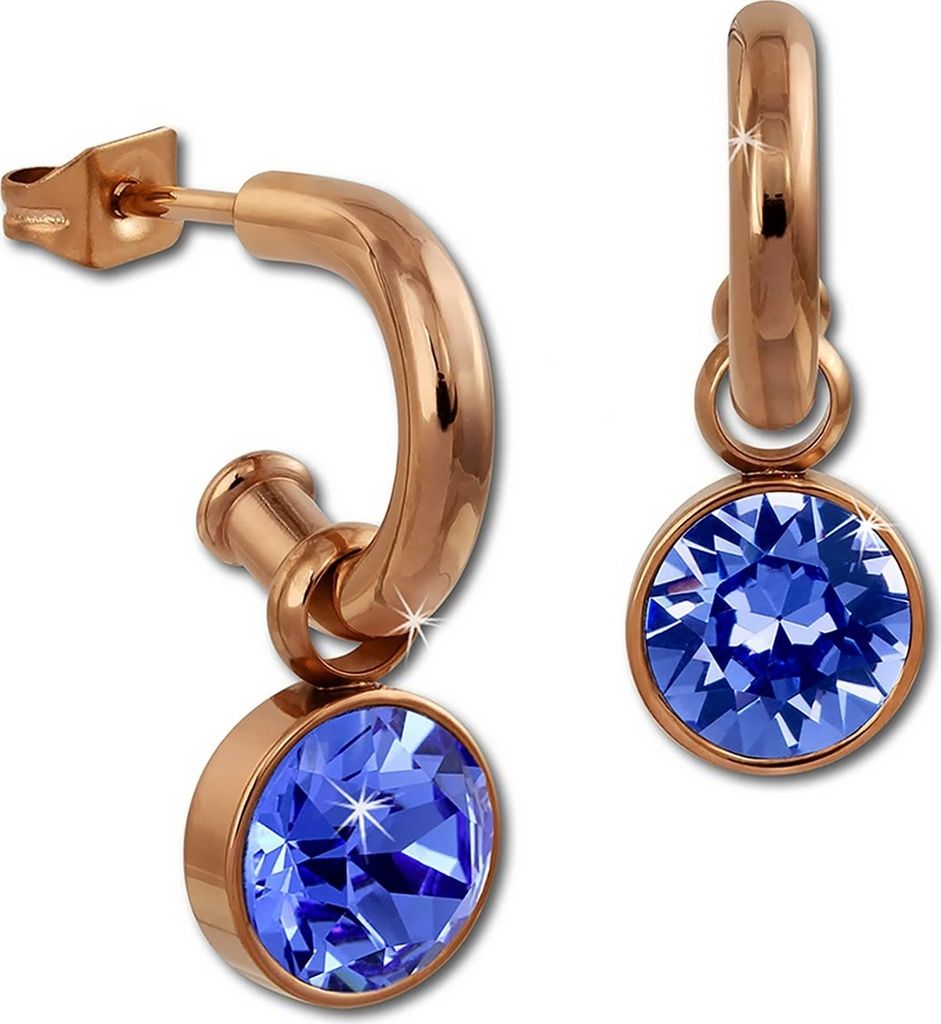 Amello Edelstahl Ohrringe glitzernde Zirkonias Ohrhänger rosegold blau D2ESOS51B