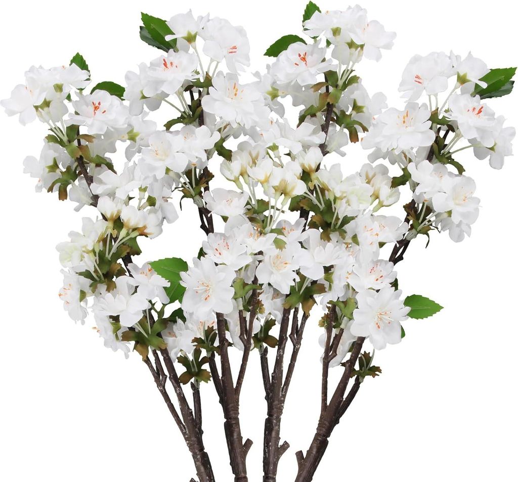 4 PCS Kirschblüten Deko 47cm Weiße Kirschblüte Kunstblumen Dekoblumen Künstlich Kunstblumen Wie echt Plastikblumen Sakura für Büro Hochzeit B...