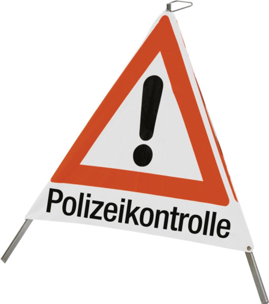 Faltsignal mit Symbol Gefahrenstelle und Text "Polizeikontrolle", 700 mm SL